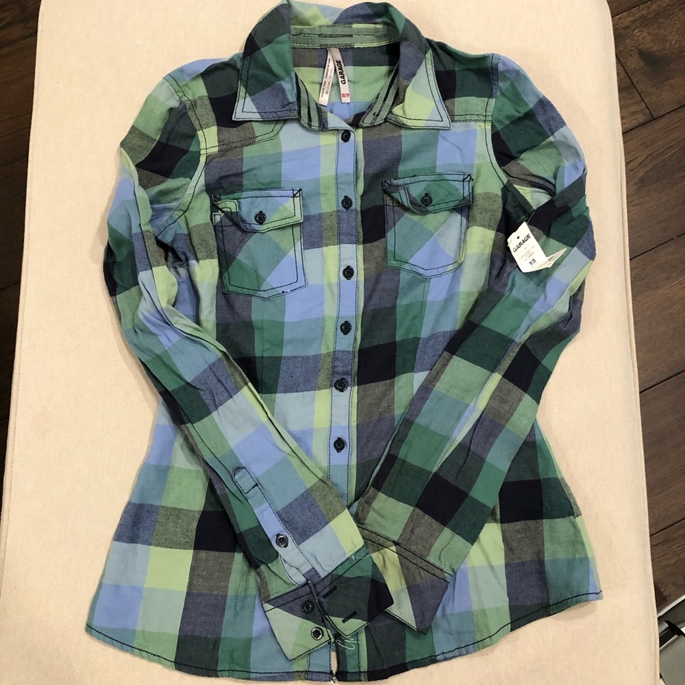 Garage Buffalo Check Plaid Button Down XS
